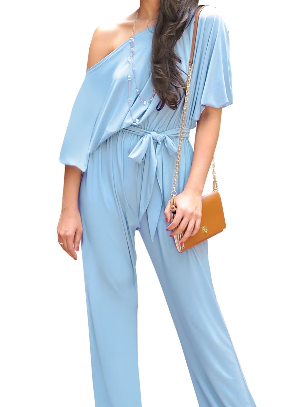 One-Shoulder Light Blue Jumpsuit
